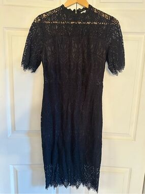 Black Lace Midi Dress with Scalloped Hem